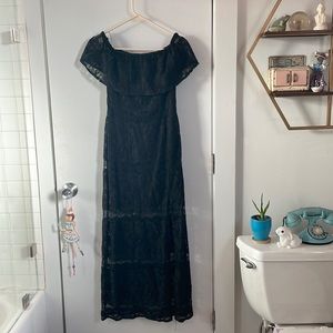 Black Lace off the shoulder dress with gold zipper